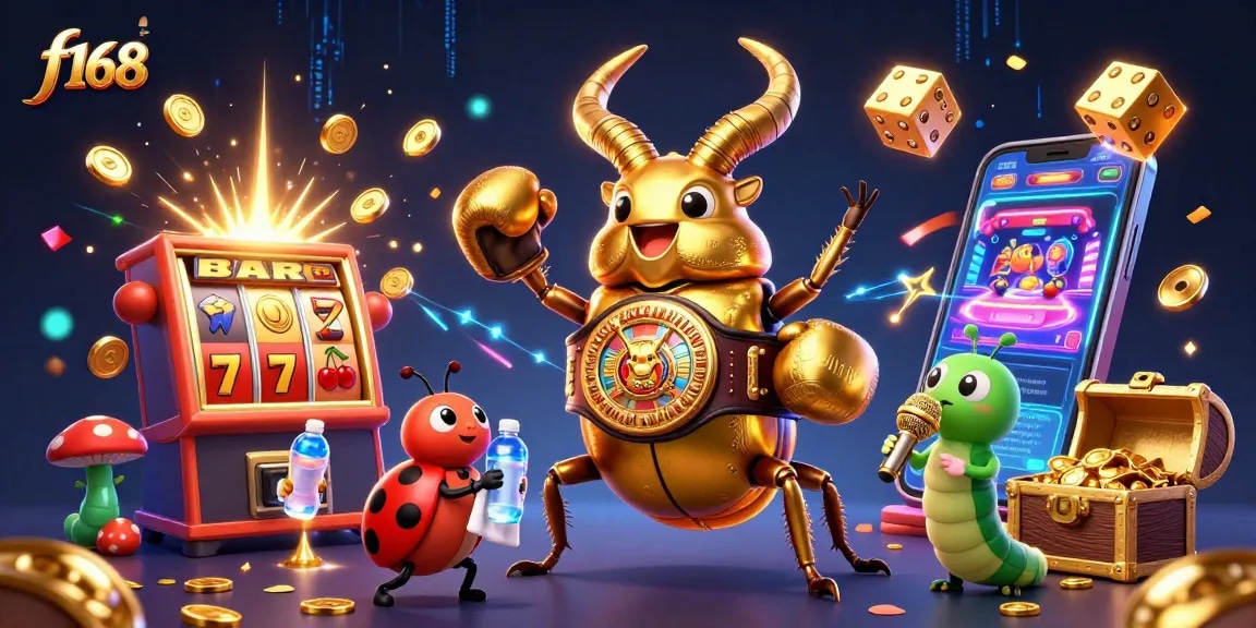 Win big at f168 with a thrilling 3D scene featuring casino games and vibrant characters.