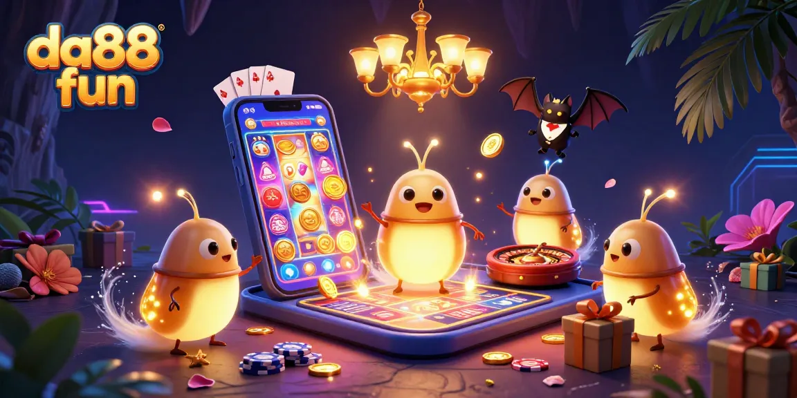 Experience da88 fun with glowing glowworms illuminating a lively casino scene filled with games and excitement.