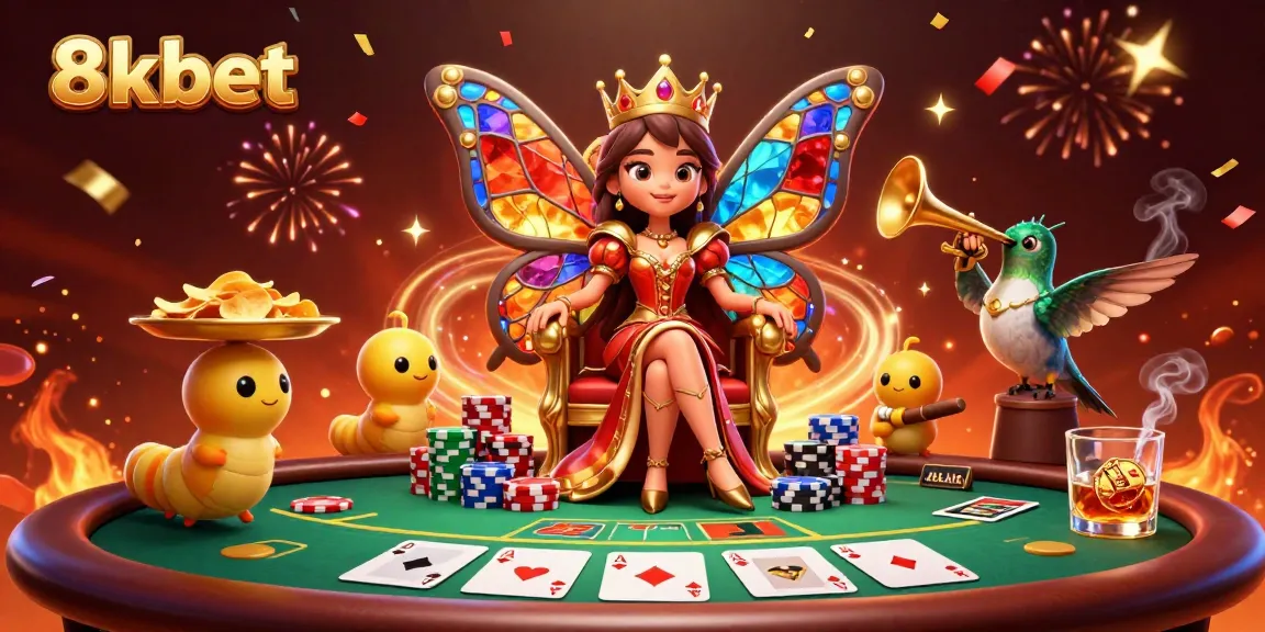 Engage with 8xbet in vibrant 3D illustration capturing the excitement of poker and gaming.