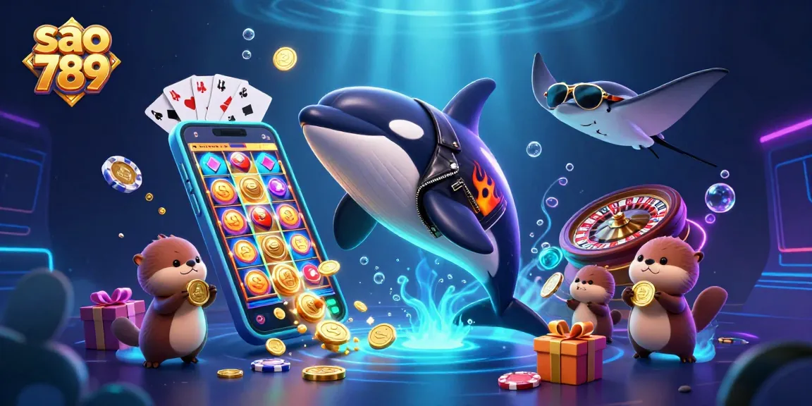 Sao 789 engages players with slots and golden coins while enjoying a vibrant underwater scene.