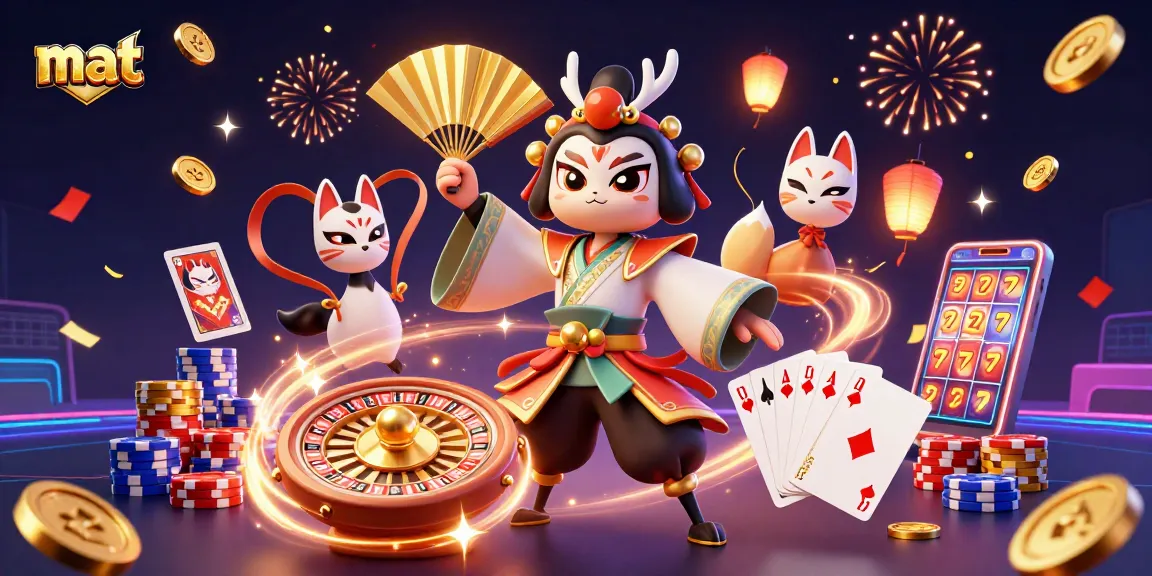 Play exciting casino games with mat, showcasing elaborate 3D characters amidst vibrant casino elements.