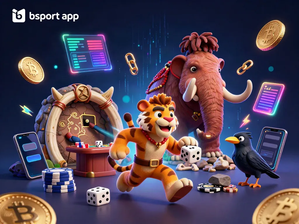Experience the thrilling bsport app with a captivating prehistoric casino scene featuring vibrant gambling elements.