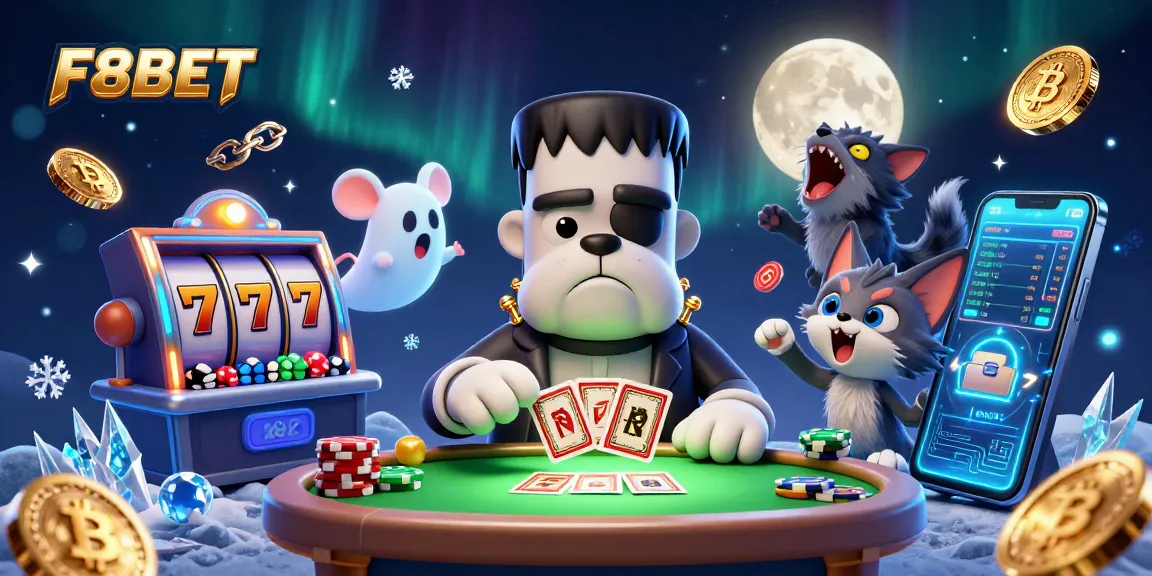 F8BET showcases a lively casino scene with vibrant characters, engaging in thrilling gaming activities.