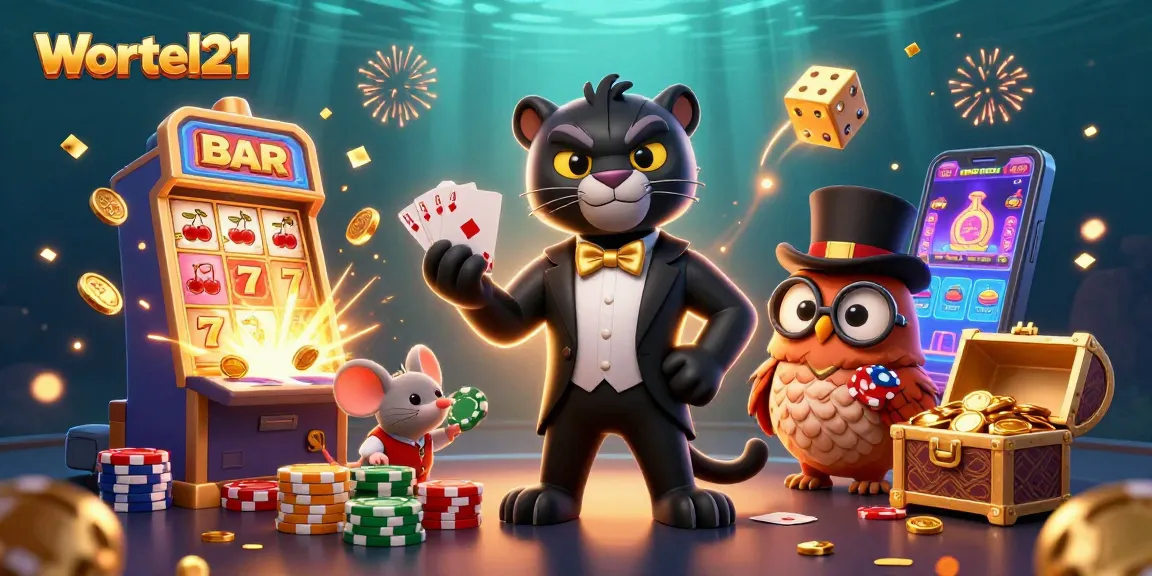 Wortel21 showcases a dynamic casino scene with a black panther dealing cards and rich game elements.