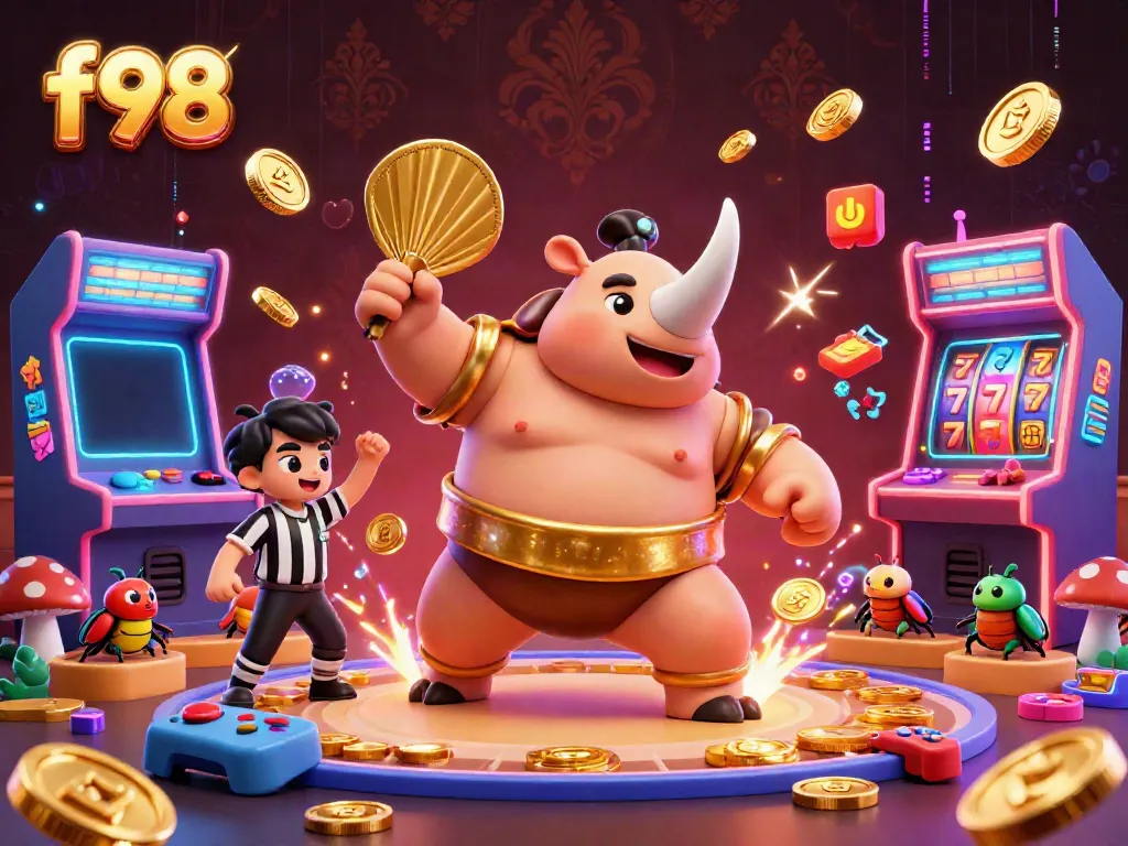 Experience exhilarating f98 gaming with a vibrant scene featuring beetle characters and casino elements.