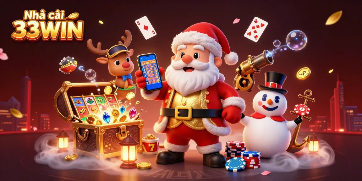 Enjoy thrilling slots action with Nhà cái 33WIN depicted in a vibrant 3D casino scene.