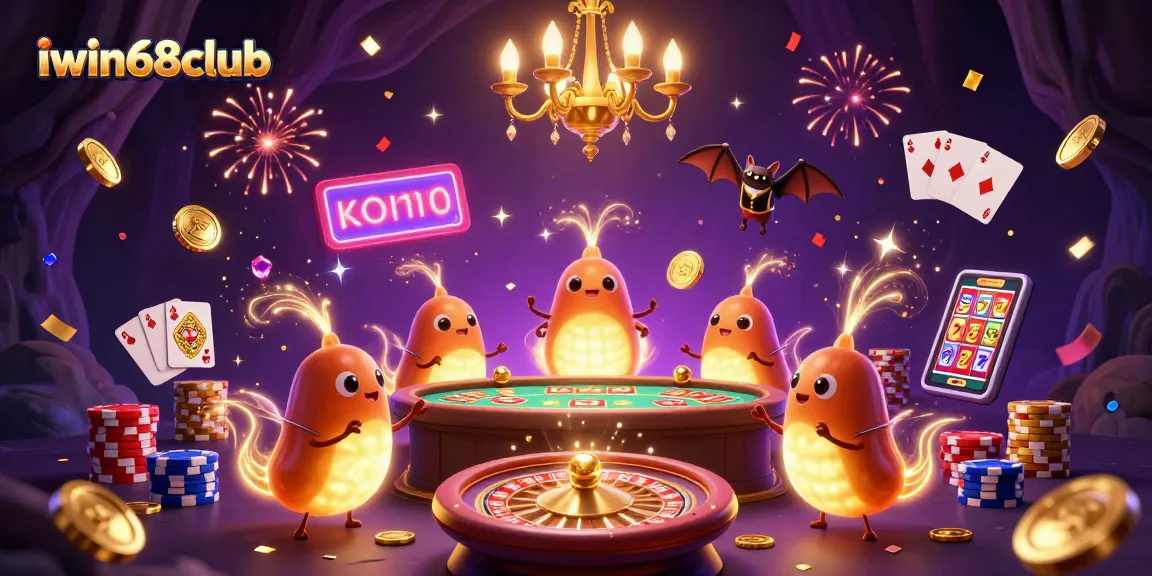 Experience the excitement of iwin68club as glowworms illuminate a vibrant casino scene with games and treasures.