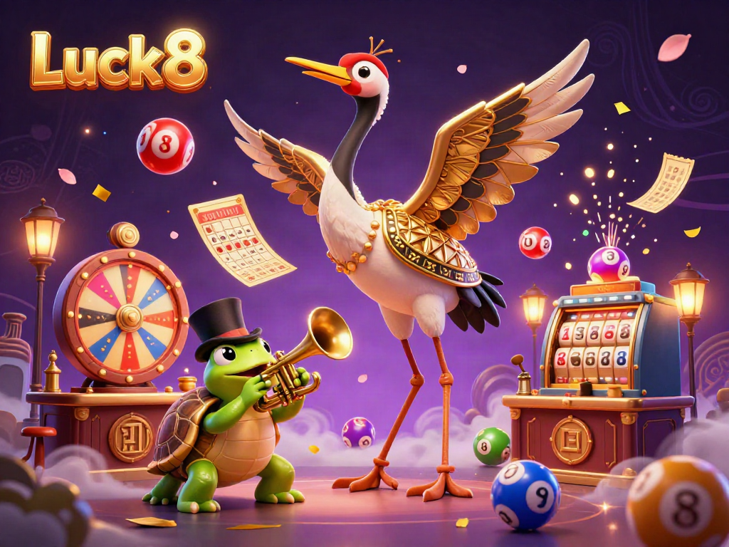 Luck8 vibrant 3D illustration showcasing a lively casino atmosphere with dynamic game elements.