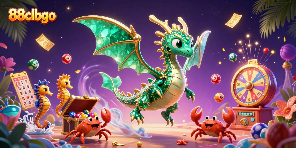 Experience thrilling moments with 88clbgo, featuring an emerald sea dragon amidst dynamic lottery elements.