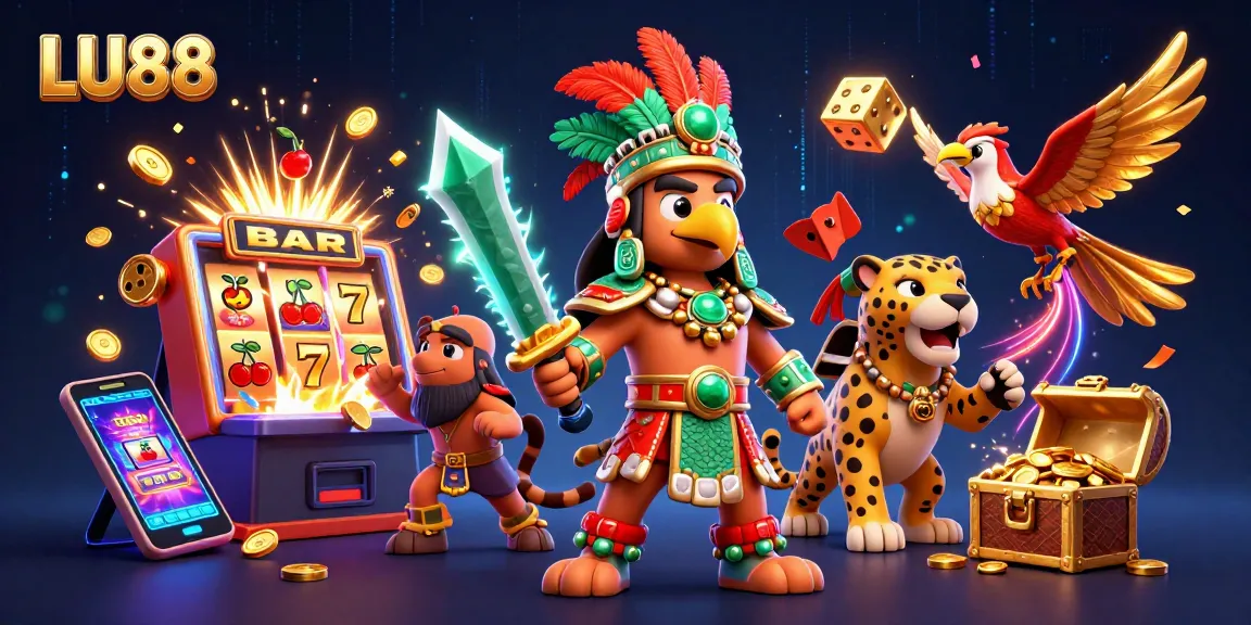 LU88 offers thrilling jackpot experiences with a vibrant casino atmosphere surrounding Aztec warriors.