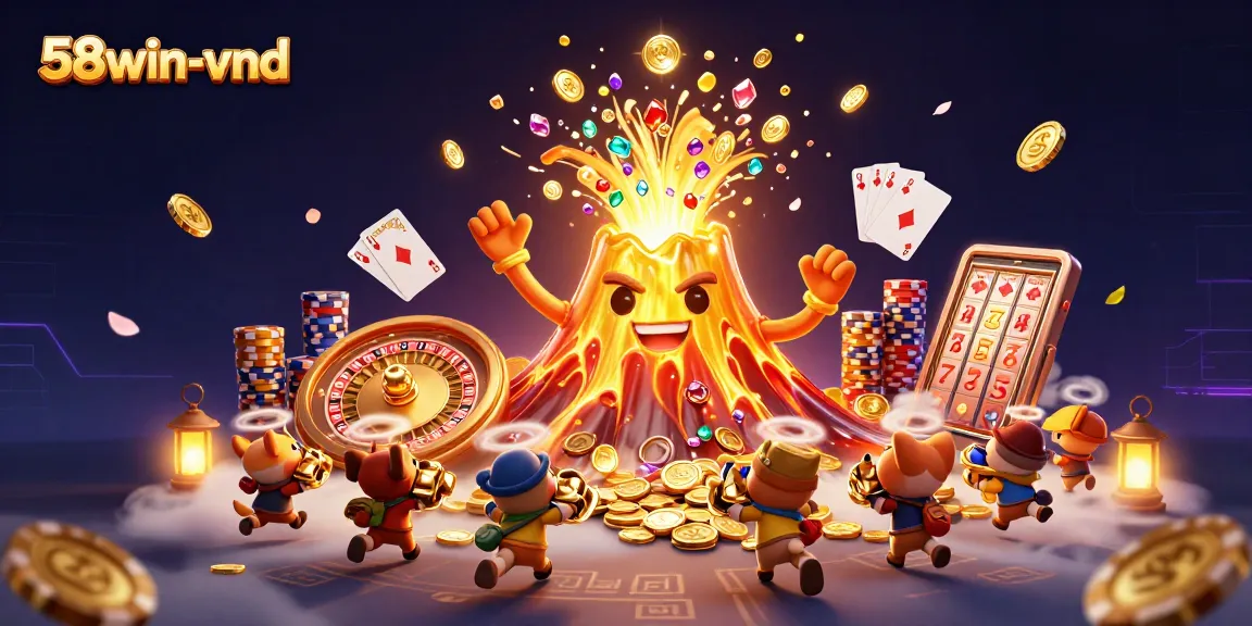 Experience casino excitement with 58win-vnd amidst treasure and vibrant 3D gameplay elements.