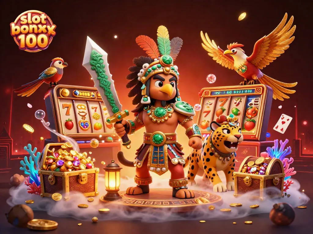 Experience the excitement of winning with slot bonus 100 in this vibrant 3D casino scene featuring dynamic elements.