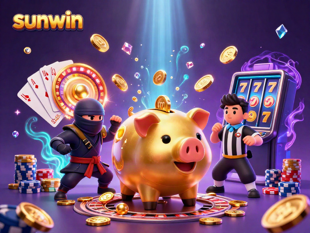 Experience the excitement of sunwin with a vibrant 3D gaming scene showcasing thrilling casino elements.