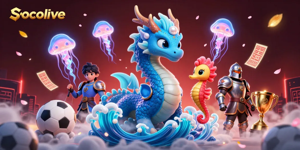 Socolive streams live sports events, with vibrant visuals featuring a dragon and jellyfish.