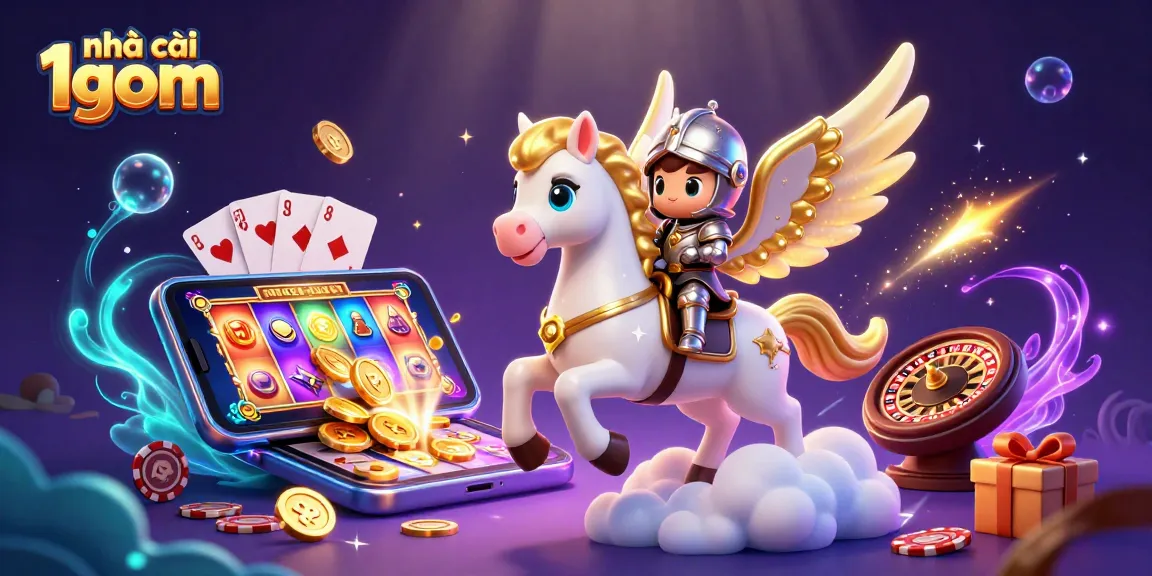 Experience excitement with nhà cái 1gom as a celestial knight rides through a slot game adventure.