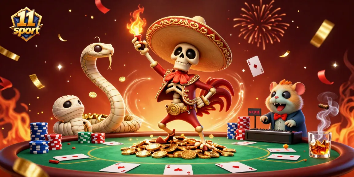 Experience 11 sport action with vibrant characters celebrating on casino winnings in dynamic 3D illustration.