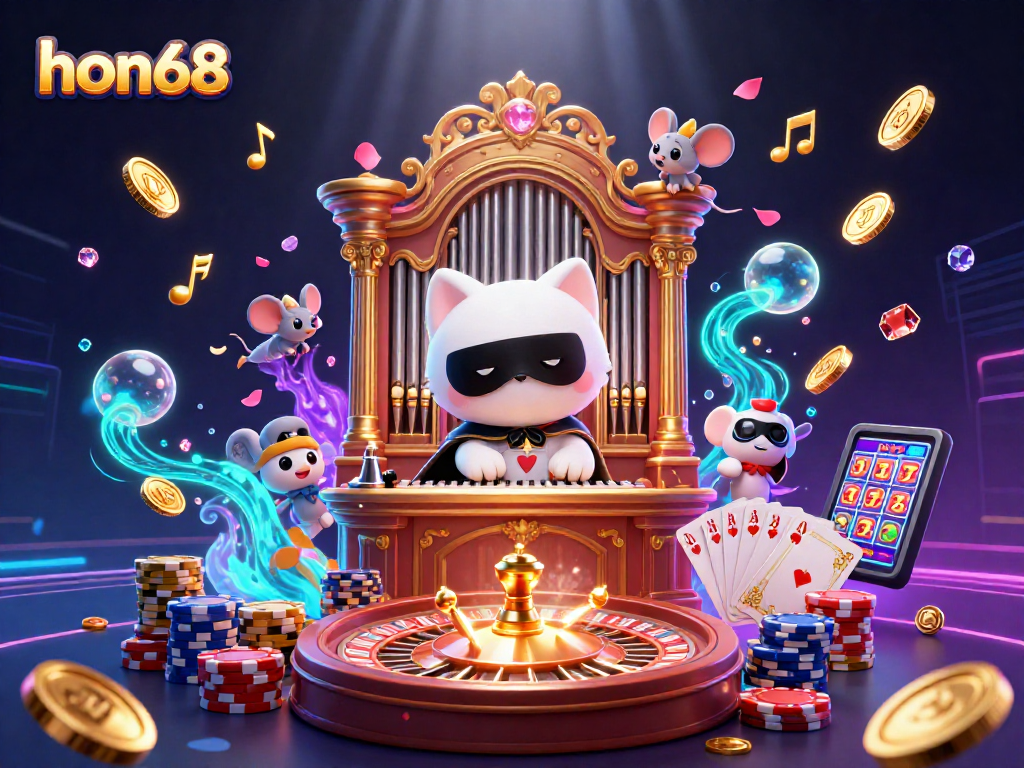 Experience the thrill of hon68 with animated casino characters amidst a dazzling game scene.