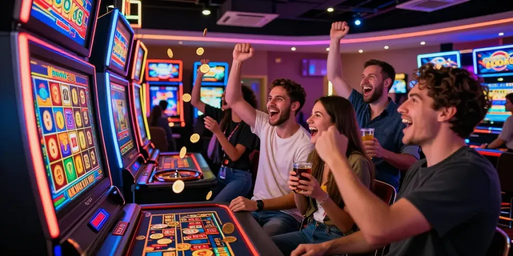 Enjoying a thrilling rokok88 slot game experience in a vibrant casino.