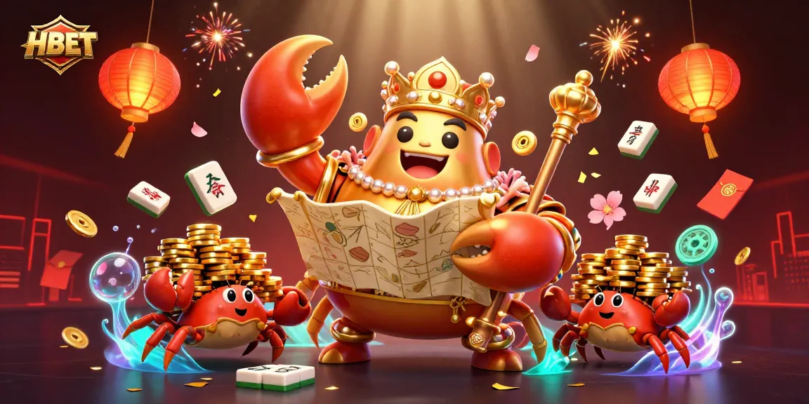 Win at HBET with a lively casino scene featuring the golden crab emperor surrounded by riches.