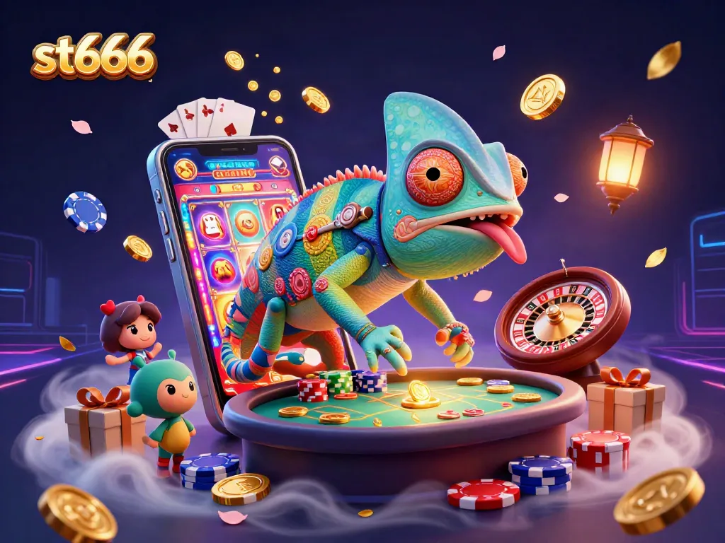 Engage with st666, where a colorful chameleon owner captures golden coins in an exciting casino atmosphere.