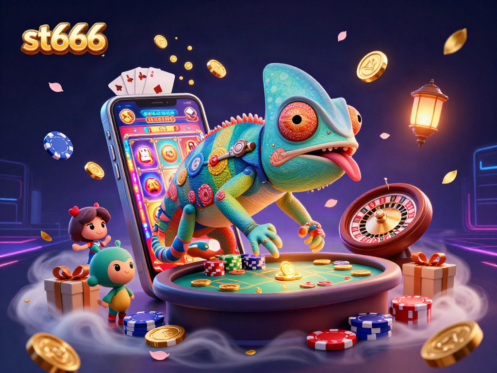 Engage with st666, where a colorful chameleon owner captures golden coins in an exciting casino atmosphere.