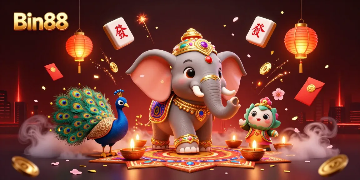 Experience thrilling wins with Bin88 at this vibrant online casino scene filled with festive elements.