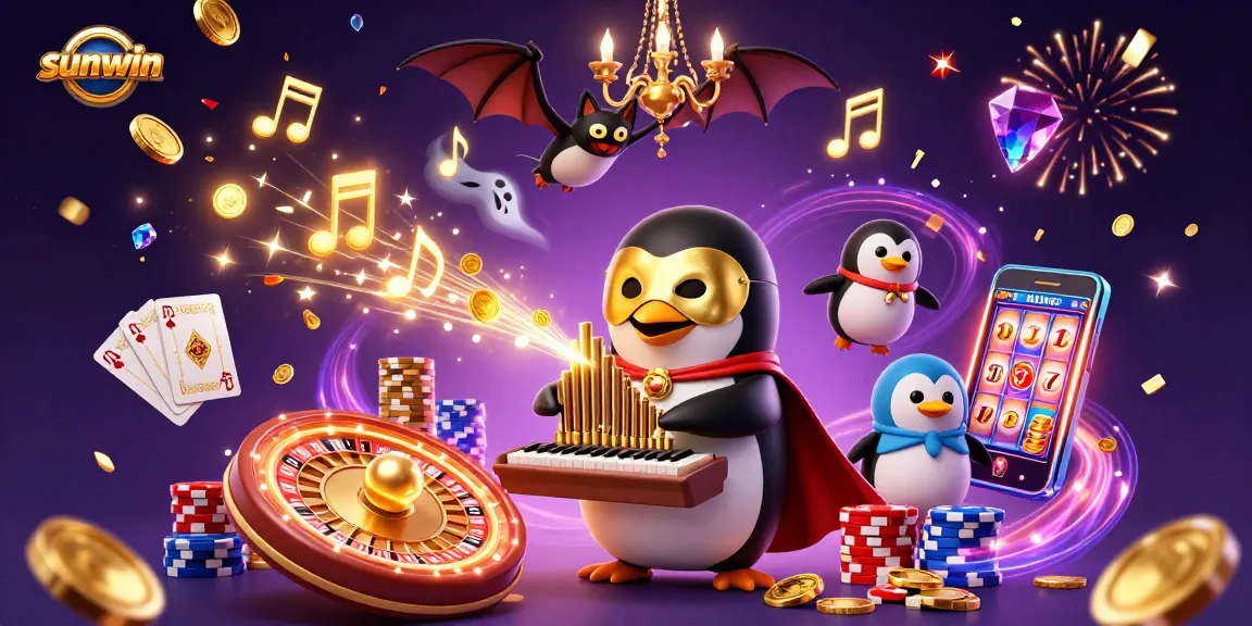 Play and win with sunwin as golden coins cascade from a phantom opera penguin's organ.