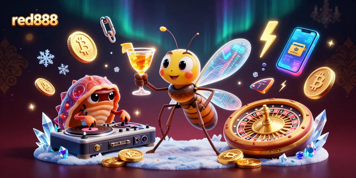Engage with red888's vibrant casino theme featuring a frozen mosquito mascot and a trilobite DJ.