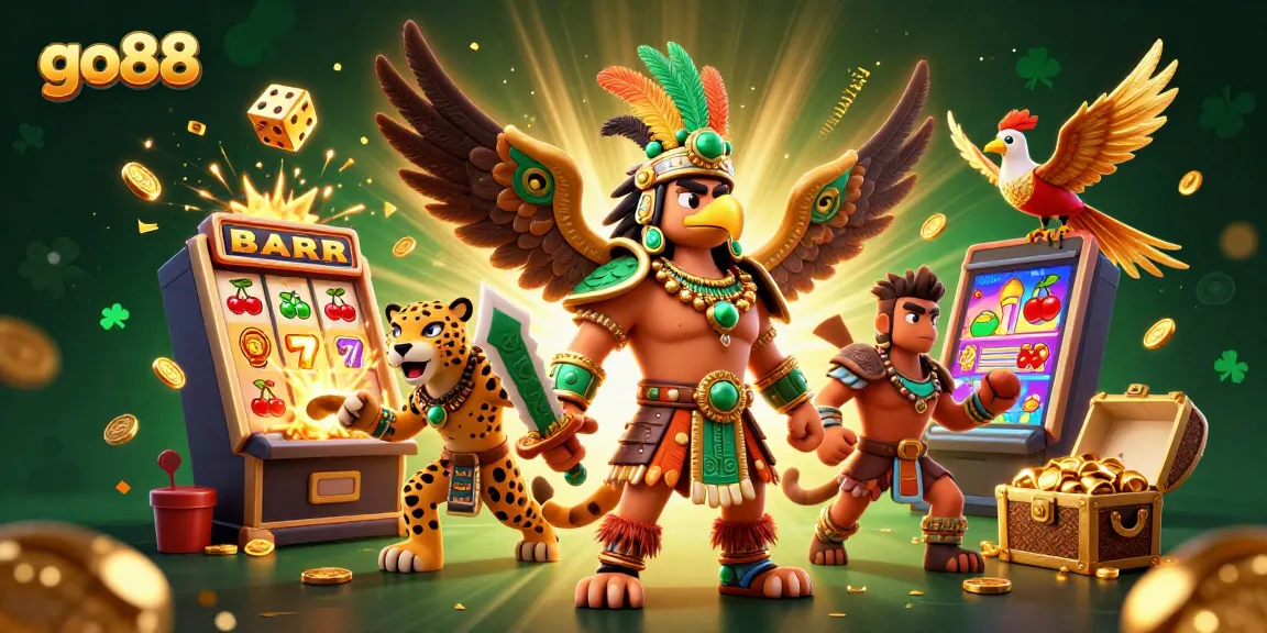 Experience the excitement of go88 with jackpot-winning Aztec warriors and vibrant casino elements.