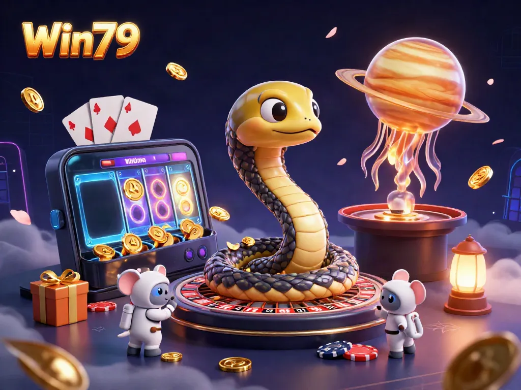 Win79 engages players with exciting bets as a cosmic dealer oversees the thrilling galaxy-themed casino.