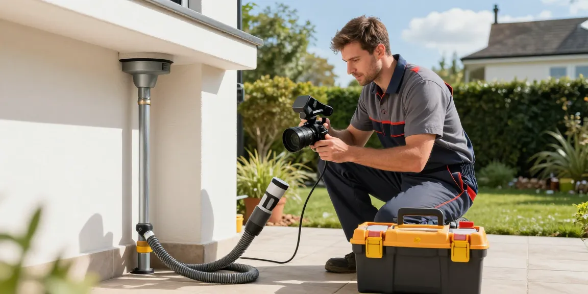Expert technician performing blocked drain repairs London in a residential garden.