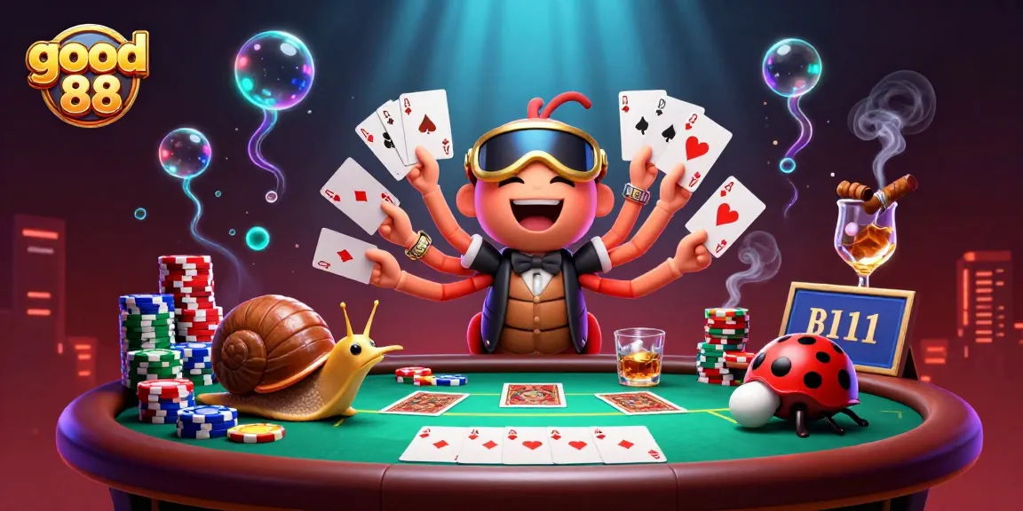 Experience professional gambling action at good 88 with vibrant poker scene characters.