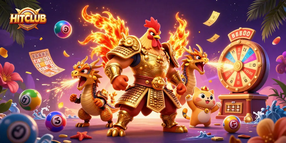 Engage in thrilling gameplay at HITCLUB with animated 3D characters and vibrant casino elements.