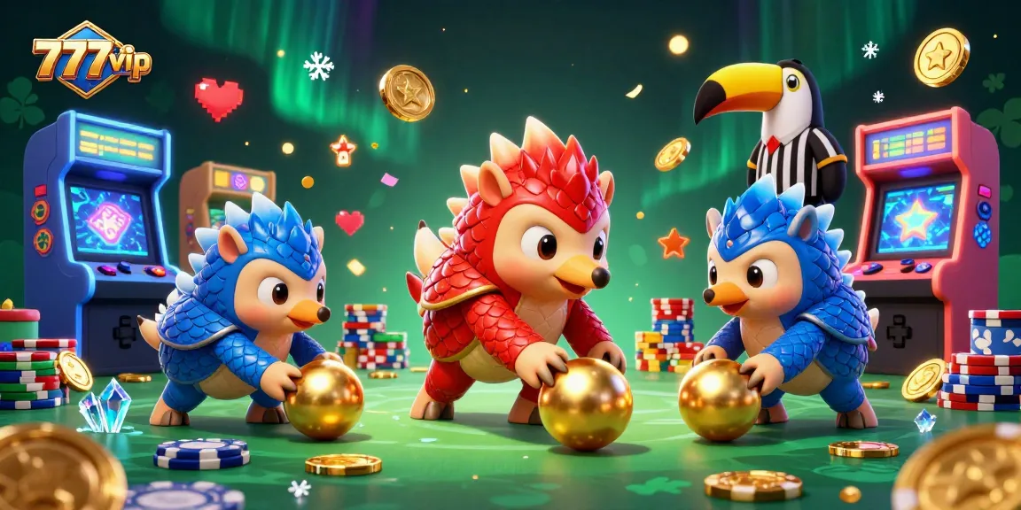 Engage with thrilling 777vip action as pangolins bowl through poker chips in an exciting casino scene.