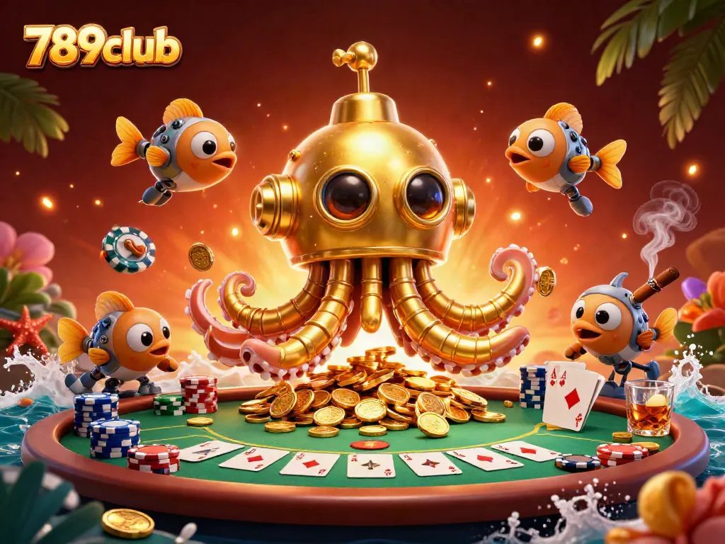 Win big at 789club with a thrilling underwater casino adventure featuring a golden kraken and poker elements.