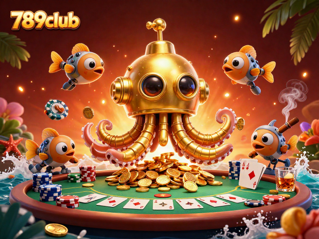 Win big at 789club with a thrilling underwater casino adventure featuring a golden kraken and poker elements.