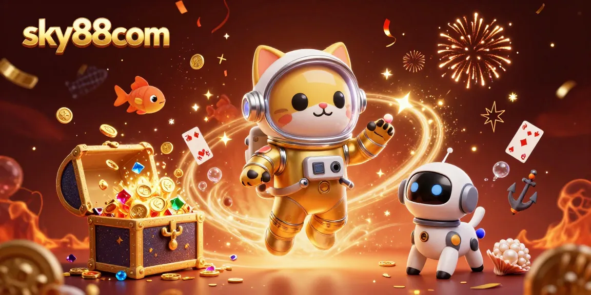 Experience exciting gaming action at sky88com with dynamic 3D illustration showcasing vibrant casino elements.
