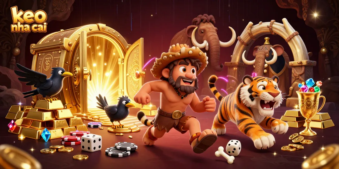 Bet on keo nha cai with a dynamic scene showcasing thrilling prehistoric casino elements.