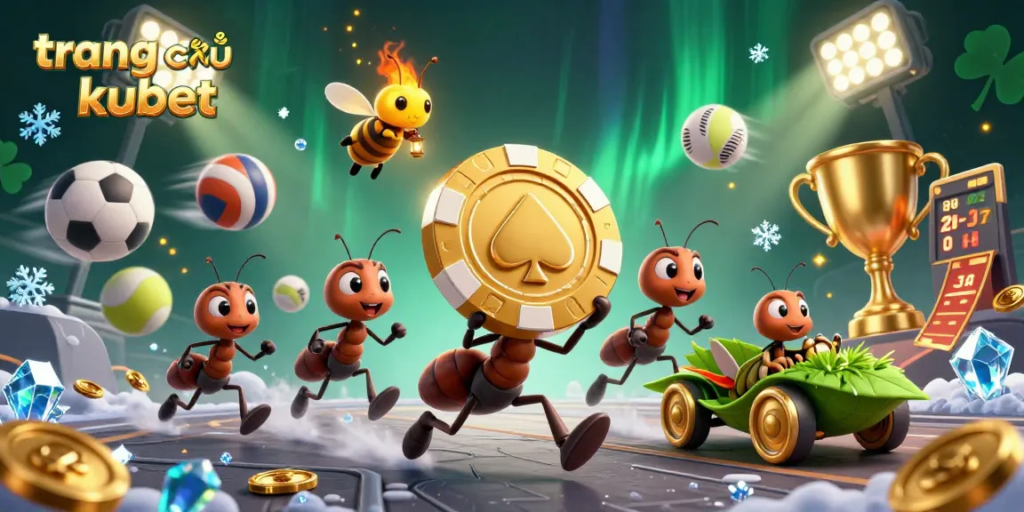 Experience the thrill of trang chủ kubet with a vibrant heist by animated ants carrying a massive poker chip.