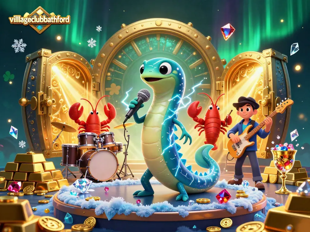 Experience the vibrant underwater casino scene with villageclubbathford's electrifying performance and treasure elements.