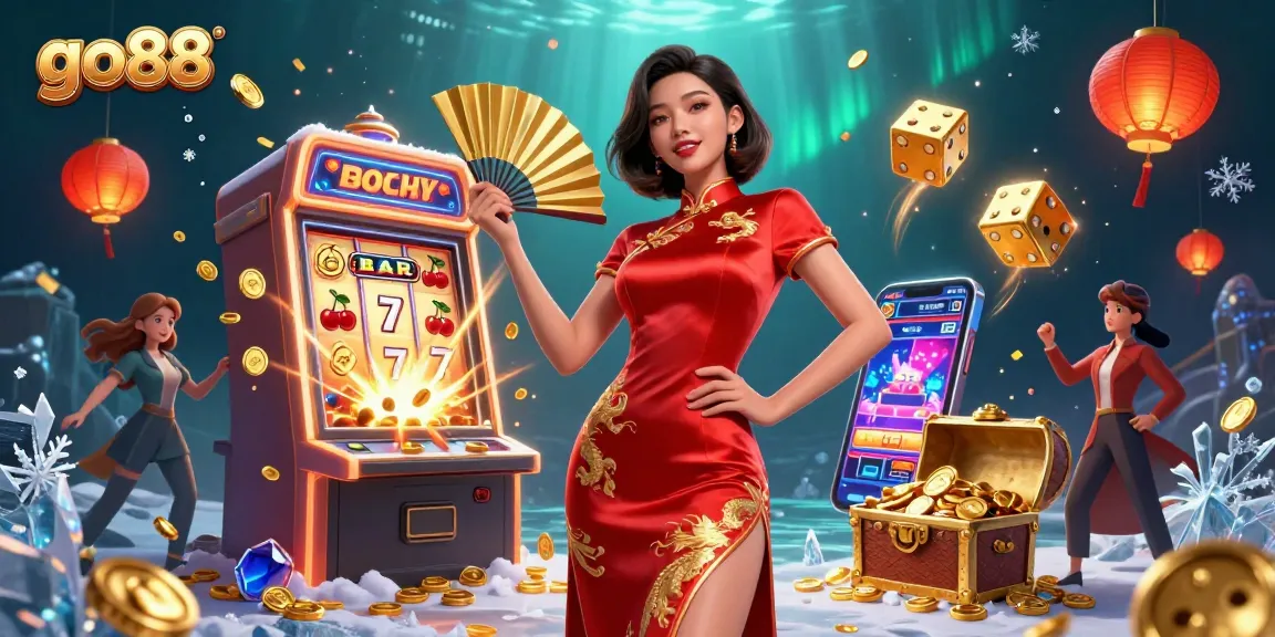 Experience thrilling gameplay at go88 with opulent slot machines, vibrant colors, and shimmering coins.