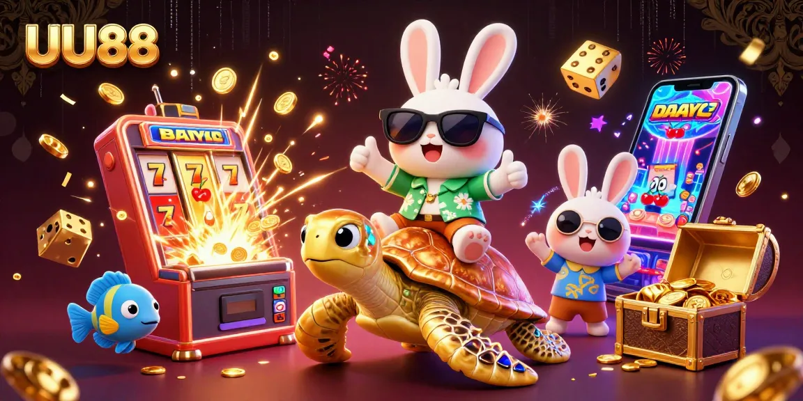 Play exciting casino games with UU88’s vibrant cartoon rabbit and golden turtle.