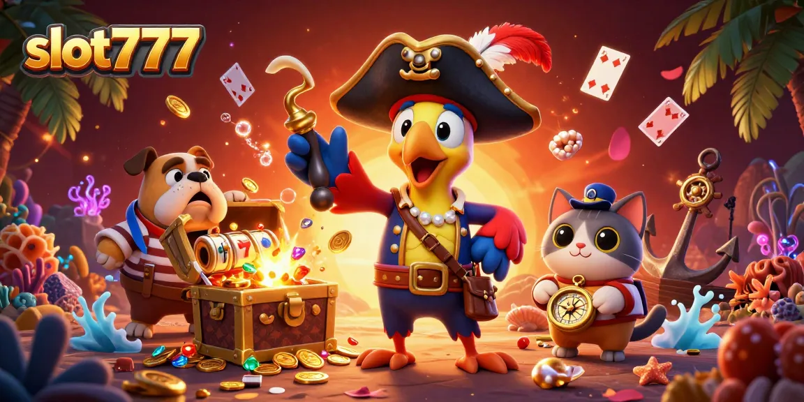 Spin the reels at slot777, featuring vibrant characters and treasure-filled scenes in a dynamic casino setting.
