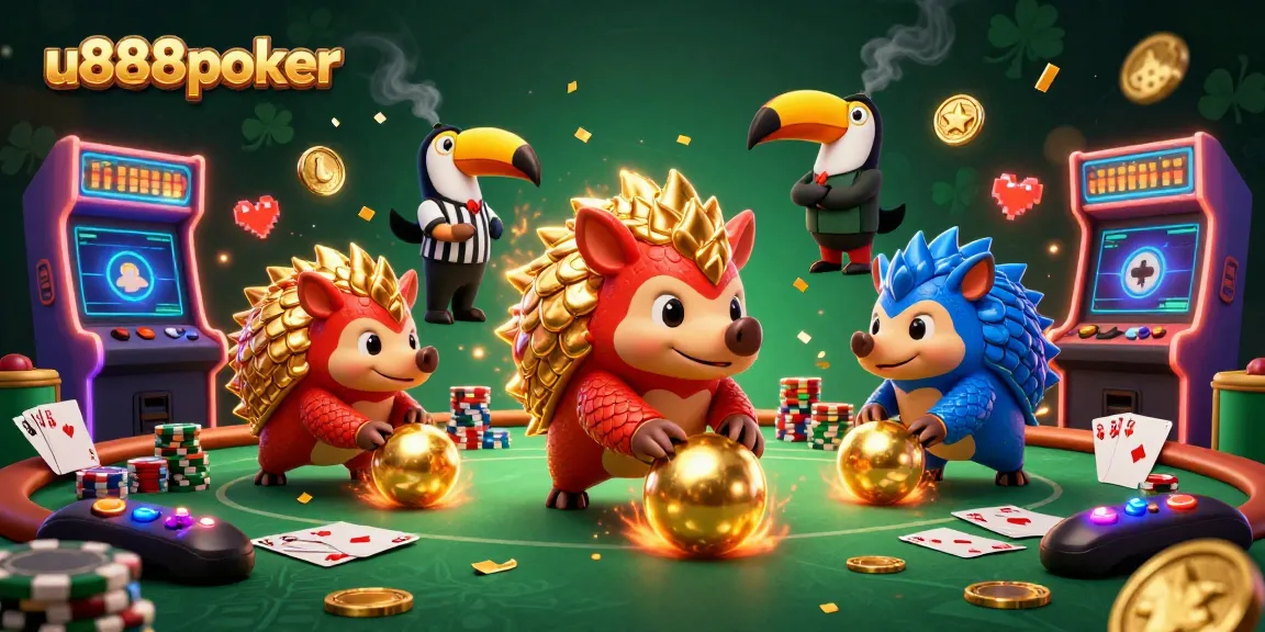 Experience thrilling gameplay with u888poker as rival pangolins battle through poker chips in a vibrant casino.