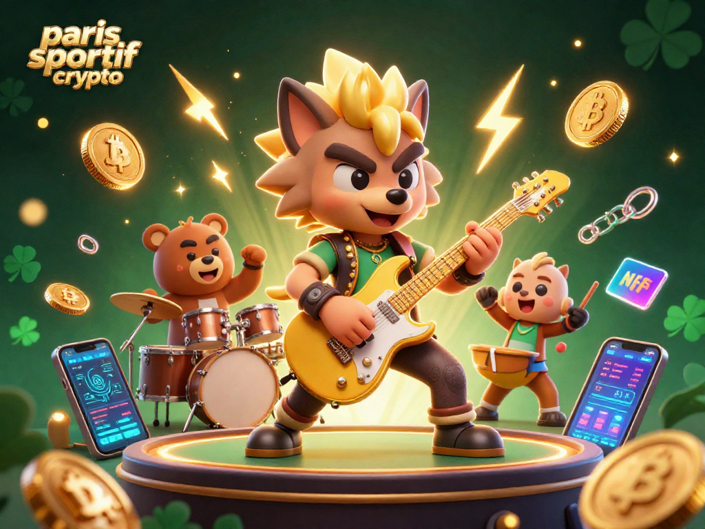 Placer des paris sportif crypto avec des personnages animés au casino, Bitcoin et Ethereum brillants.
