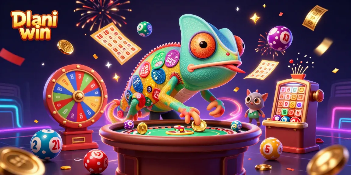 Join the excitement on Dhani win with a colorful 3D casino illustration featuring engaging lottery and gaming elements.