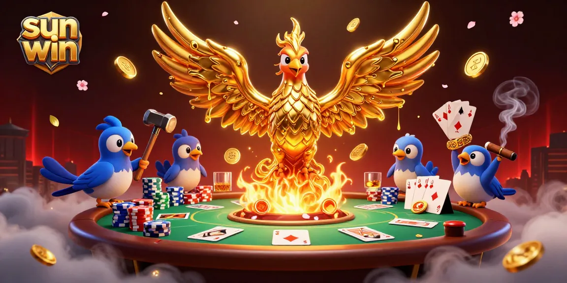 Experience thrilling gameplay at sun win with a golden phoenix in a vibrant casino scene.