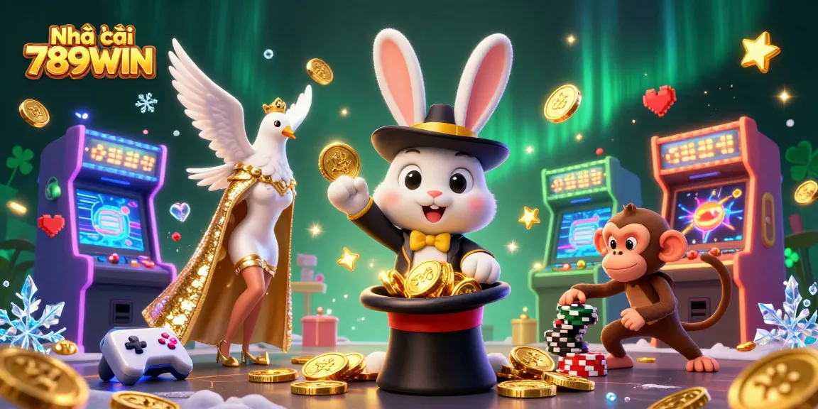 Experience the thrill at Nhà cái 789WIN with captivating characters pulling golden coins and dynamic casino elements.