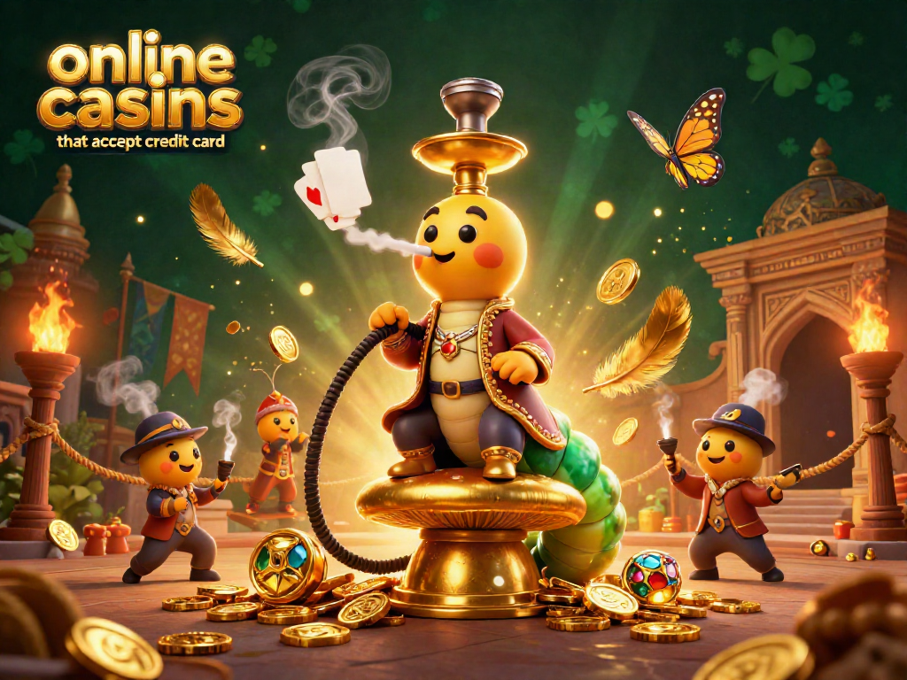 Explore online casinos that accept credit card while enjoying a vibrant and magical 3D casino scene.