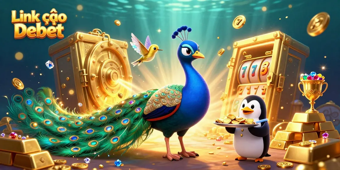 Engage in the excitement of Link vào Debet with vibrant symbols and treasures in 3D illustration.